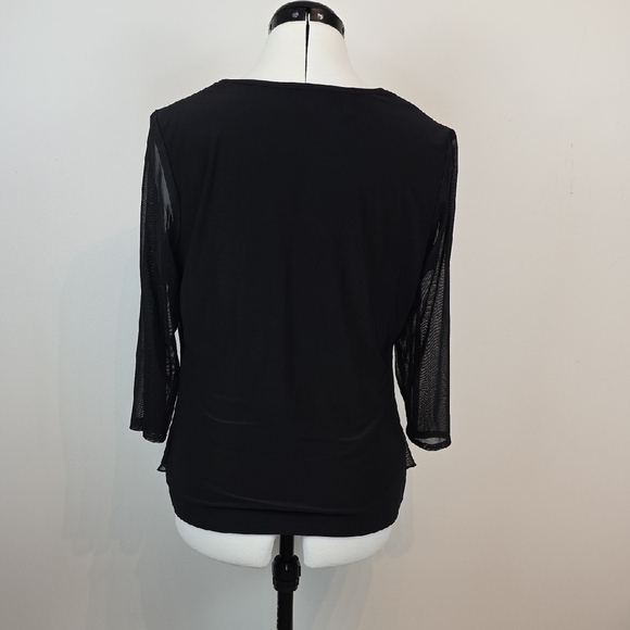 Frank Lyman Black Draped Mesh Sleeve Top Size 12 - Picture 7 of 8